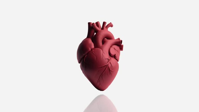 Human Heart Beating with Reflection on a White Background. Heart Beat Animation