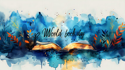 world book day theme watercolor background