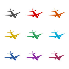 Plane illustration icon isolated on white background. Set icons colorful