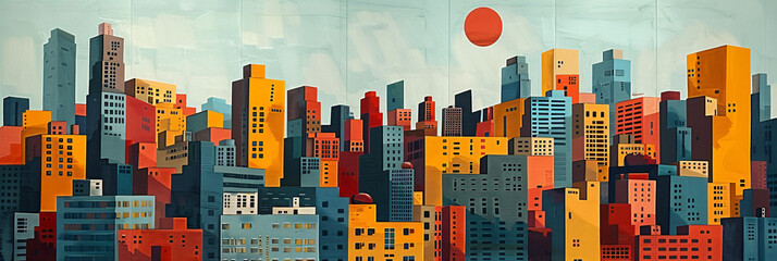 Abstract urban landscapes with geometric shapes. Minimalist city skyline and architecture concept. Stylized silhouettes for design and art projects. Variety of perspectives and artistic techniques