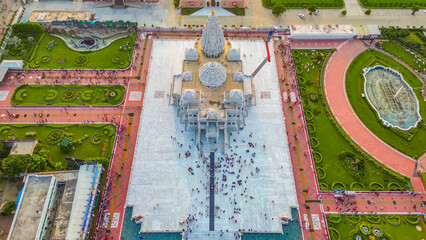 Aerial view Prem Mandir mathura, This Hindu temple in Vrindavan, Mathura, India. It is maintained by Jagadguru Kripalu Parishat, DJI mini 3pro