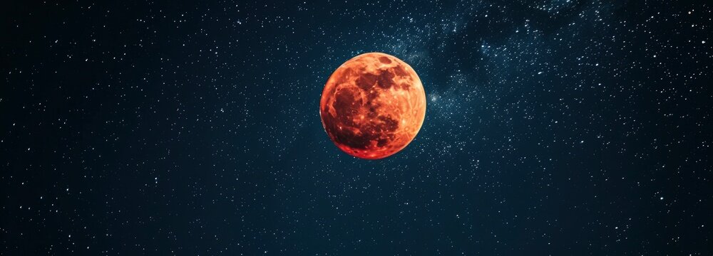 A red moon in the dark night sky