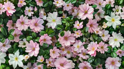 Naklejka premium A cluster of pink and white tulips in full bloom creates a beautiful spring garden scene