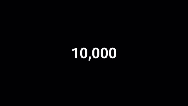 Number counter from zero to ten thousand on a black background, Counting Numbers from 0 to 10,000 on a transparent background with alpha channel, Number counting from 0 to 10k animation