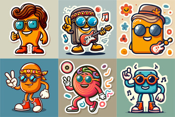 set of funny groovy characters. vector illustration