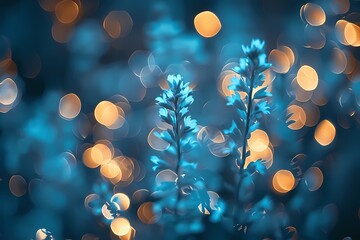 light blue bokeh with tree branches falling down, light flare shining background for holiday and celebrations  - obrazy, fototapety, plakaty
