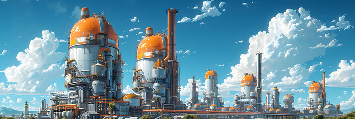  Industrial Landscape Detailed View of Gas and Chemicals,
 Industrial oil refinery petrochemical chemical plant with equipment and tall pipes