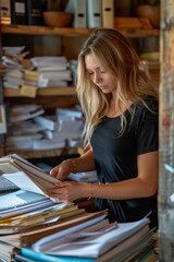 Professional Photography of a Personal Assistant Organizing a Cluttered Workspace, Generative AI