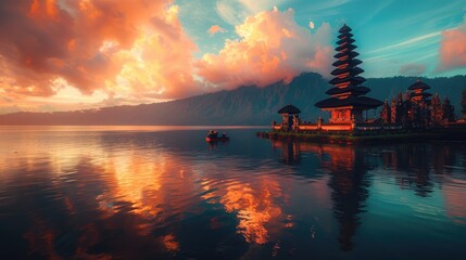 Pura ulun danu bratan temple in indonesia - obrazy, fototapety, plakaty