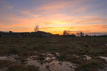 Po Valley sunset farmstead panorama landscape sky