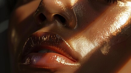 Closeup shiny and chic skin face female fashion cosmetic portrait