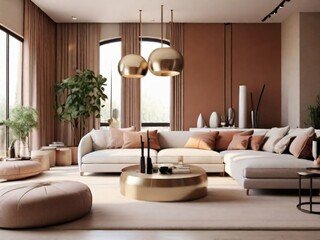 The modern luxury interior of the living room is bright  with this light-filled created with AI.