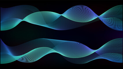 Abstract s pattern aurora in dark cosmos. Soundwave frequency spectrum gradation. Line electric connect of network or siri voice fractal fade. Digital ai beat flow wave