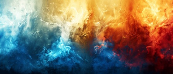  a group of different colored smokes on a blue, yellow, red, and orange background that looks like something out of space. - obrazy, fototapety, plakaty