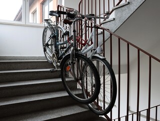 bicycle parking in the city on stairs