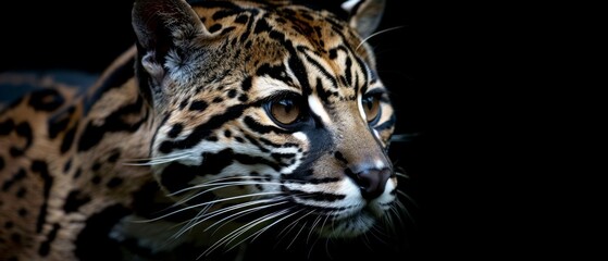  a close up of a leopard's face on a black background with a blurry effect to it's face.
