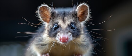  a close up of a small animal with a big smile on it's face and a blurry background.
