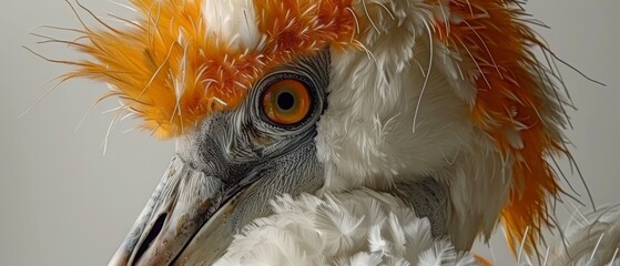 Fototapeta premium a close up of a white and orange bird's head with feathers on it's head and eyes.