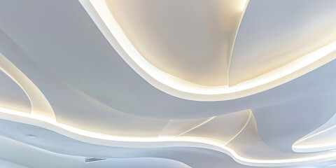 Elegant Curved Ceiling Architecture with led lights. Abstract closeup of a designer modern ceiling design with copy space.