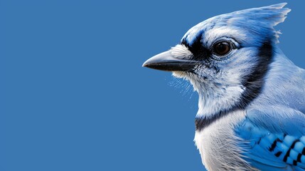 Fototapeta premium a close up of a blue and white bird on a tree branch with a blue sky in the back ground.