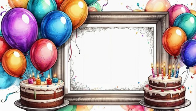 birthday card with cake and balloons