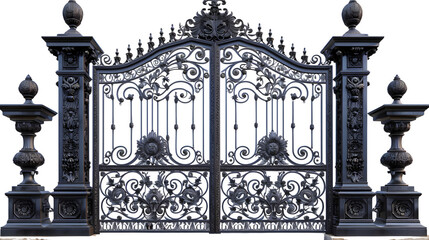 Ornate Wrought Iron Gate on Transparent Background: PNG Design Element, Hand Edited Generative AI 