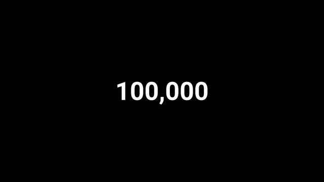 Number counter from zero to 100 thousand on a black background, Counting Numbers from 0 to 100k on a transparent background with alpha channel, Number counting from 0 to 100k animation