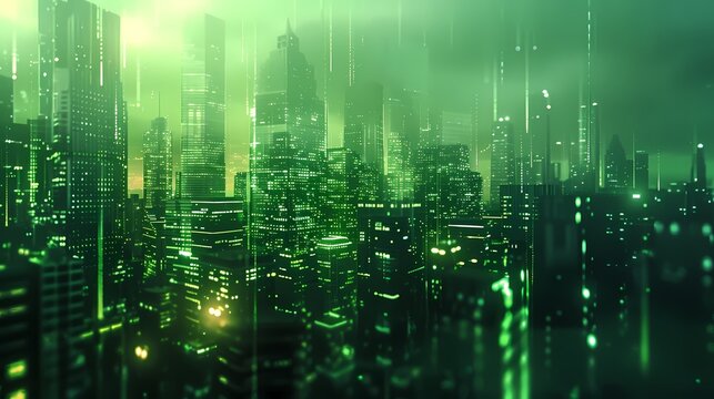  cyber city technology with many buildings light green on background