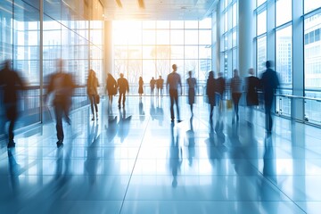 Blur office interior with peoples walking aroung background 