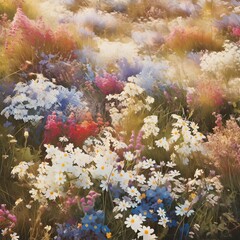 Obraz na płótnie Canvas Image of a vast rolling meadow blanketed with wildflowers, Generative ai.