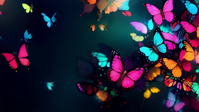 Flying butterflies on a dark background