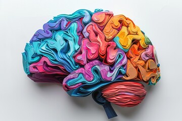 Image of a brain made of paper on an isolated background. Beautiful concept of creativity, right brain ideas. The background image represents the creativity of using the brain and creating media. - obrazy, fototapety, plakaty