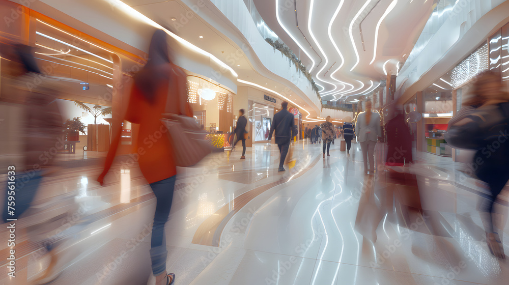 Canvas Prints A busy shopping center, people walking with blurred motion