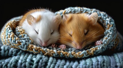 Two Brown and White Mice Cuddling Under a Blanket
