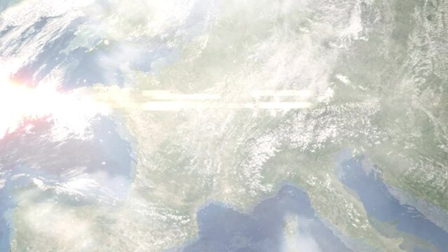 Zoom in from space and focus on Beaune, France. 3D Animation. Background for travel intro. Elements of this image furnished by NASA