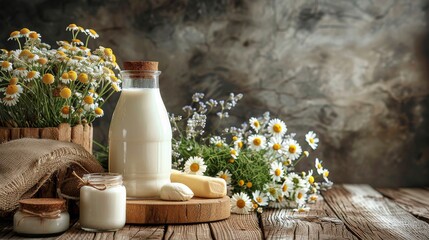Bottle of Milk and Basket of Daisies