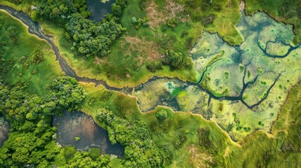 Aerial view of a conservation land mosaic, illustrating various ecosystems contributing to regional biodiversity