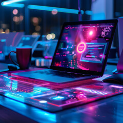 Zoom-In on a Dynamic Workspace of a Laptop Displaying Creativity Generative AI
