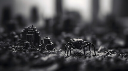 macro city with a spider