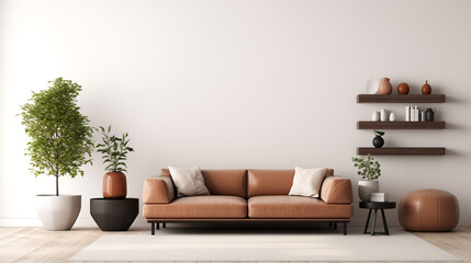 Modern living room interior with empty wall background.