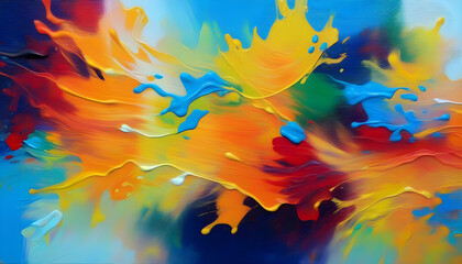 A close-up of a canvas with vibrant, abstract oil paint strokes