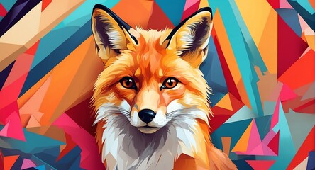 Naklejka premium Fox colorful geometric shapes background. Digital painting. Vector illustration from Generative AI