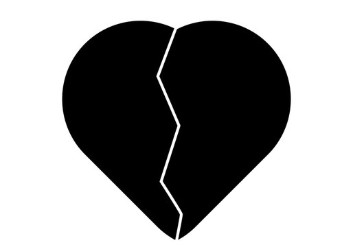Icono negro de corazón con grieta.