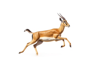 Antelope Running in Mid-Air. on a White or Clear Surface PNG Transparent Background.