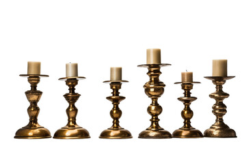 Group of Brass Candles Arranged Together. on a White or Clear Surface PNG Transparent Background.