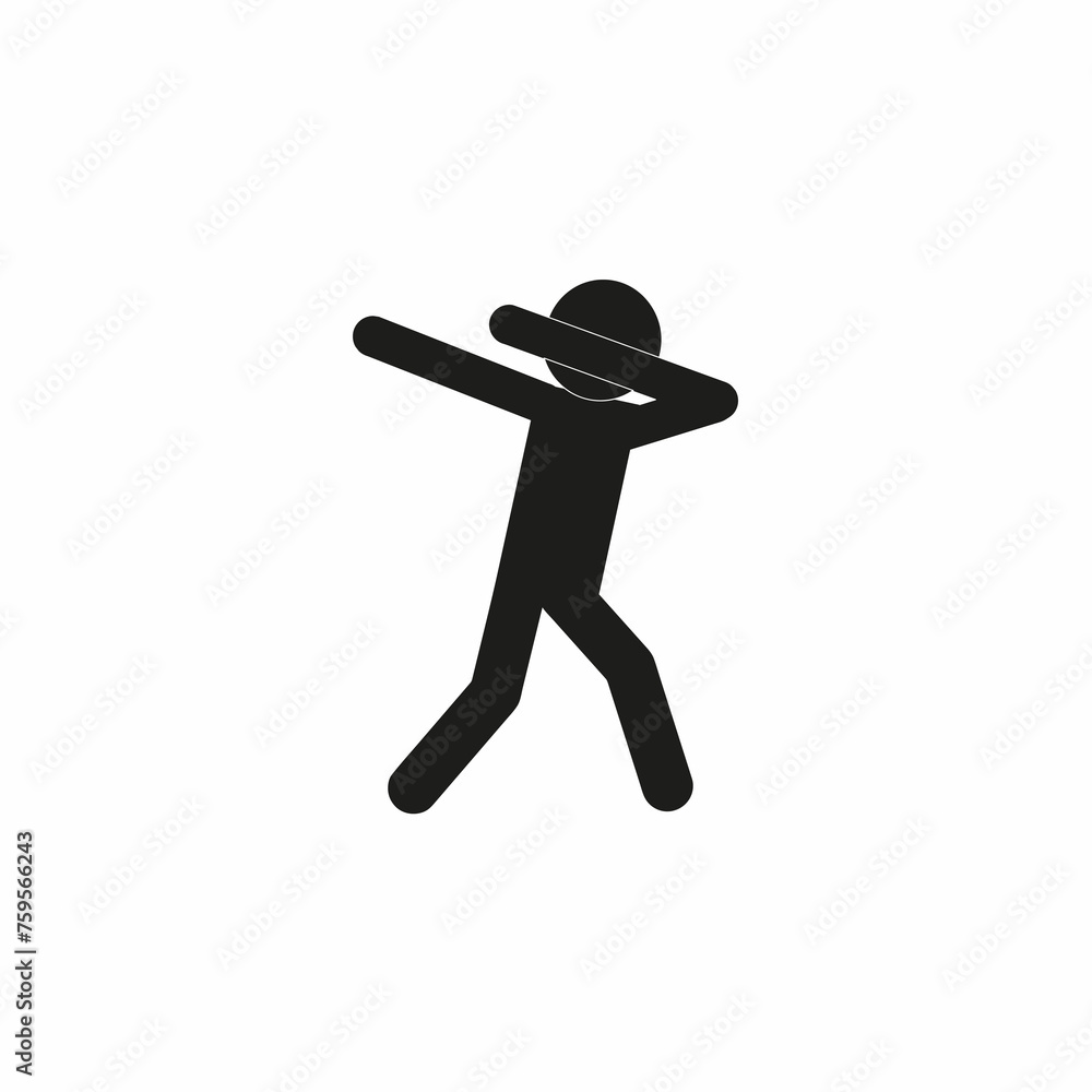 Sticker human greeting pose, stick man, dance moves, flat  illustration isolated on white background