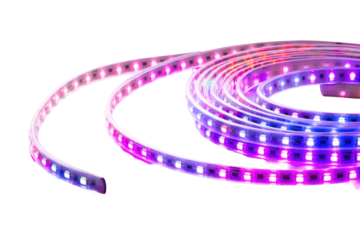 Close Up of Purple Light Strip. on a White or Clear Surface PNG Transparent Background.