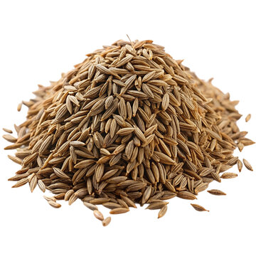 Pile of cumin seeds isolated on transparent background. Top view.