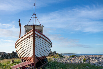 Old fishing vessel on dry land in County Donegal, Ireland