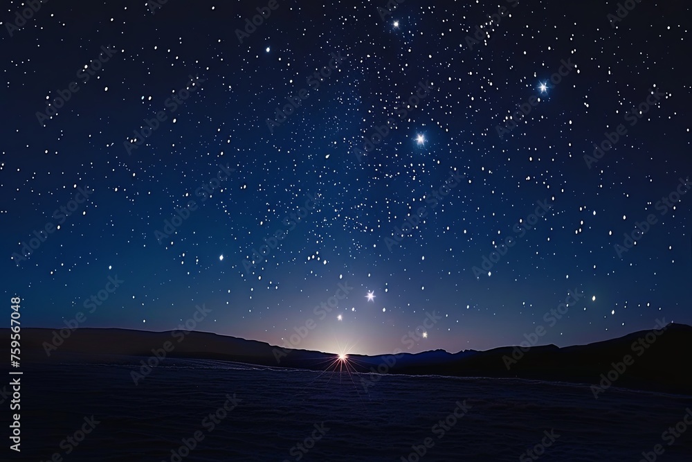 Poster a night sky filled with stars and a bright light shining, creating a celestial alignment of mesmeriz